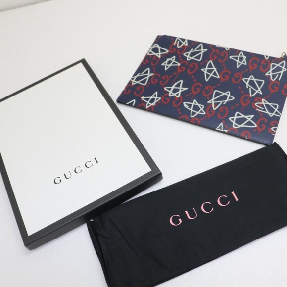 Gucci New 445597 Ghost Gg Stars Big Pouch Multicolor Leather Clutch - Picture 10 of 12